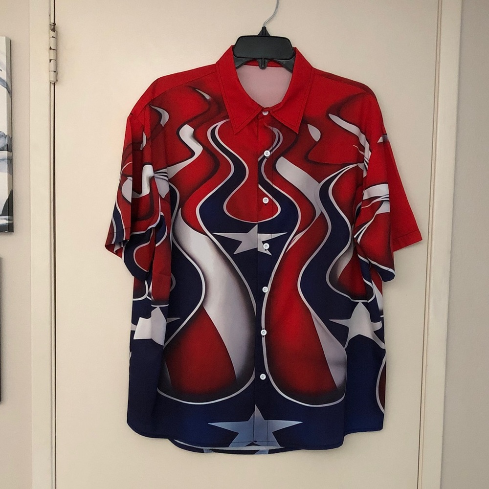 Men's Red & Blue Graphic Button-Up Shirt! New No Tags! XL